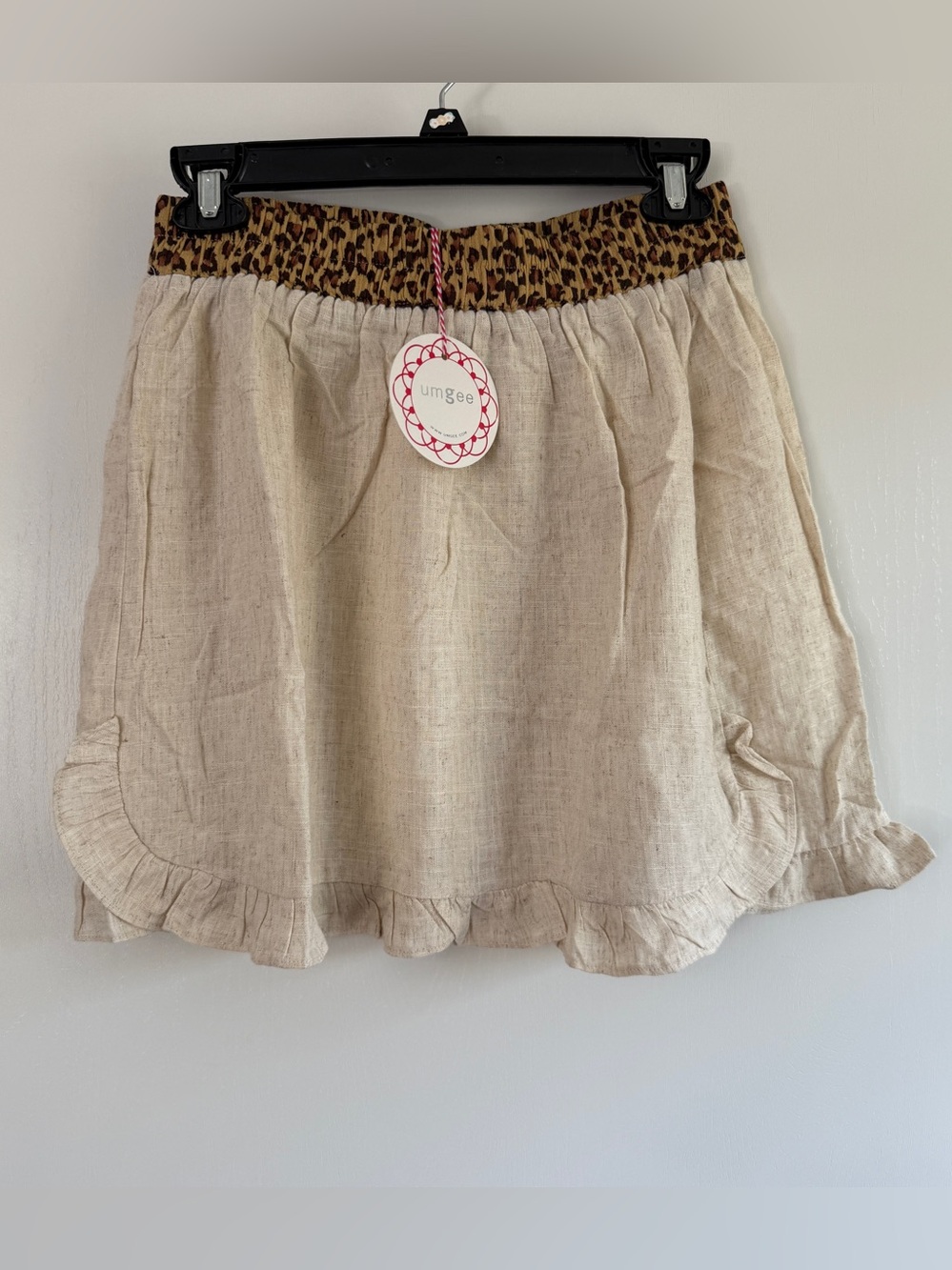 Umgee Cream Linen-Blend Skirt with Leopard Print Waistband